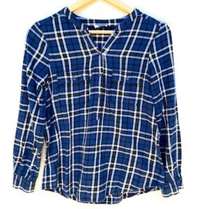 Joie Blue Black Green Plaid Popover Flannel Long Sleeve Button Up Shirt